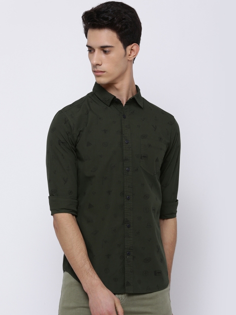 

LOCOMOTIVE Men Olive Green Slim Fit Printed Casual Shirt