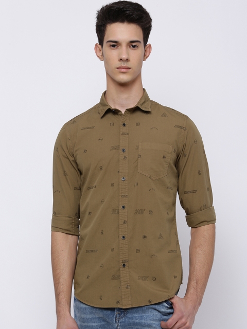 

LOCOMOTIVE Men Khaki Slim Fit Solid Casual Shirt