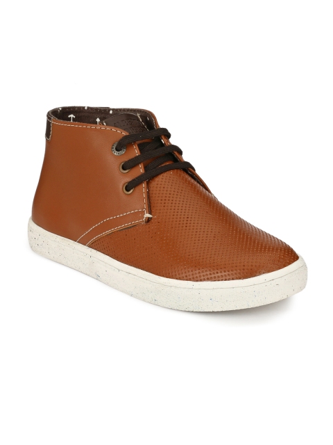 

Alberto Torresi Men Tan Brown Solid Synthetic Mid-Top Sneakers