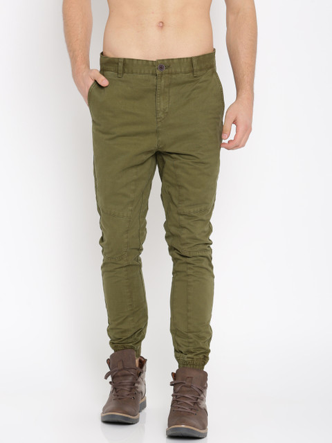 

Roadster Men Olive Green Slim Fit Solid Joggers