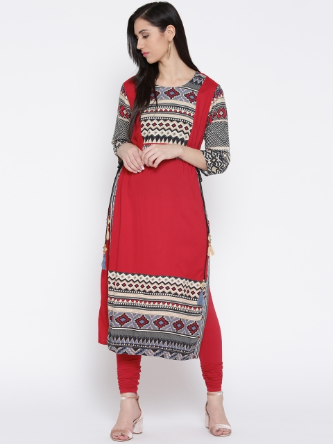 

Shree Women Red Printed Straight Kurta