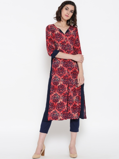 

Shree Women Red & Navy Printed Straight Kurta