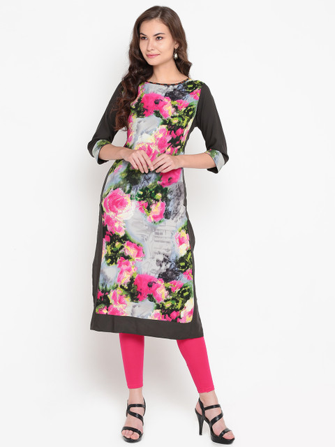 

Shree Women Grey & Pink Printed Straight Kurta