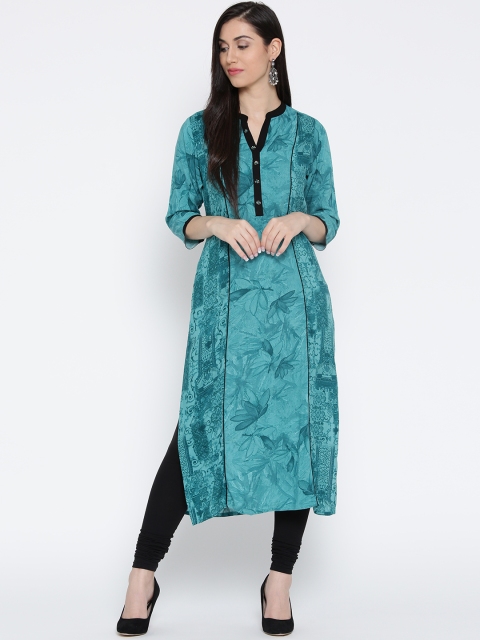 

Shree Women Teal Green Printed Straight Kurta