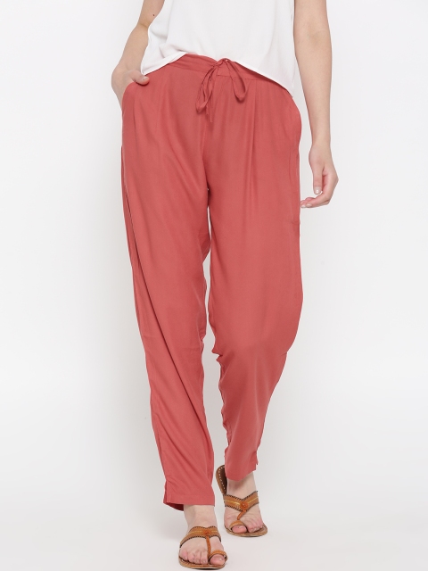 

Shree Women Coral Red Regular Fit Solid Regular Trousers