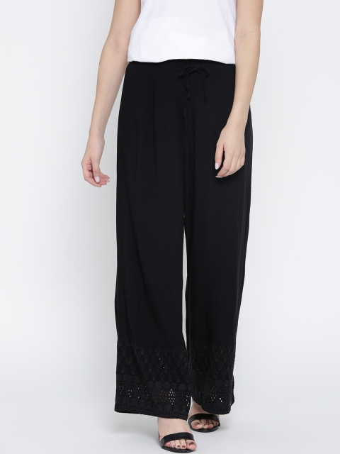 

Shree Women Black Wide Leg Solid Palazzos