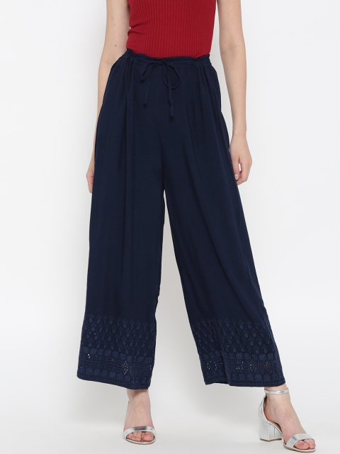 

Shree Women Navy Solid Wide Leg Palazzos, Navy blue