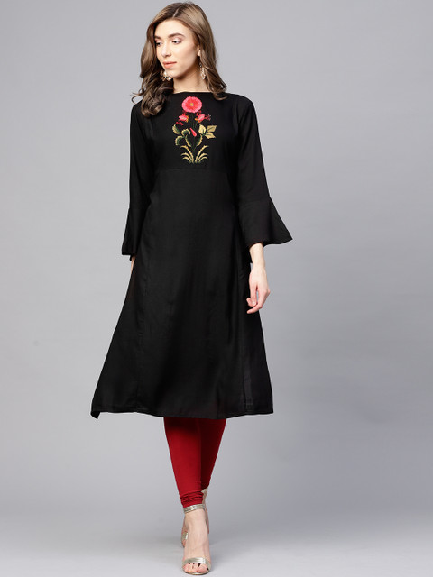 

Bhama Couture Women Black Embroidered A-Line Kurta