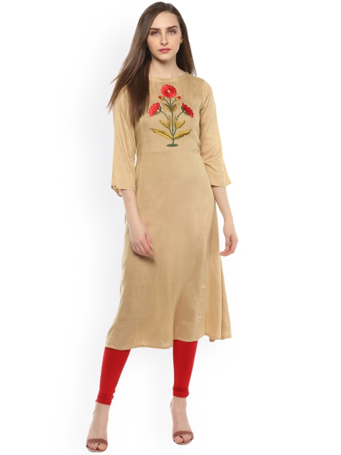 

Bhama Couture Women Beige Embroidered A-Line Kurta