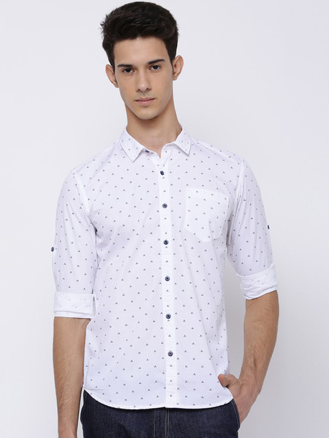 

HIGHLANDER Men White & Navy Slim Fit Printed Casual Shirt