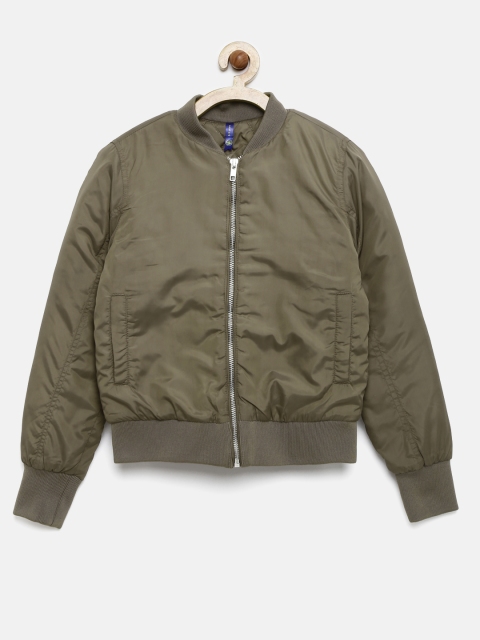 

YK Girls Olive Brown Solid Bomber