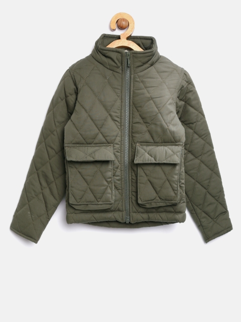 

YK Boys Olive Green Solid Quilted Jacket