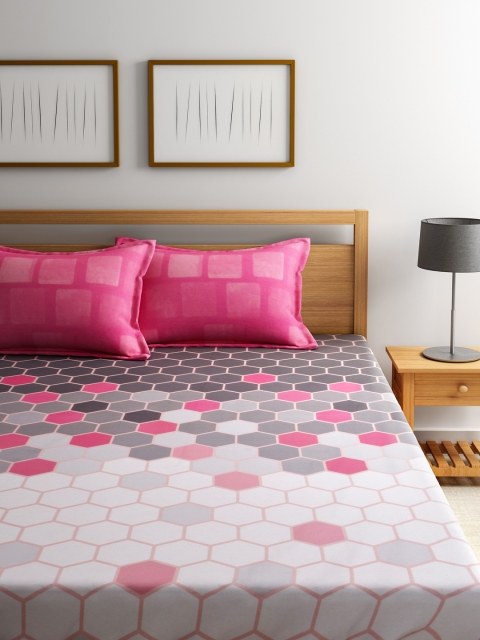 

STELLAR HOME Grey & Pink Printed Bedding Set, White