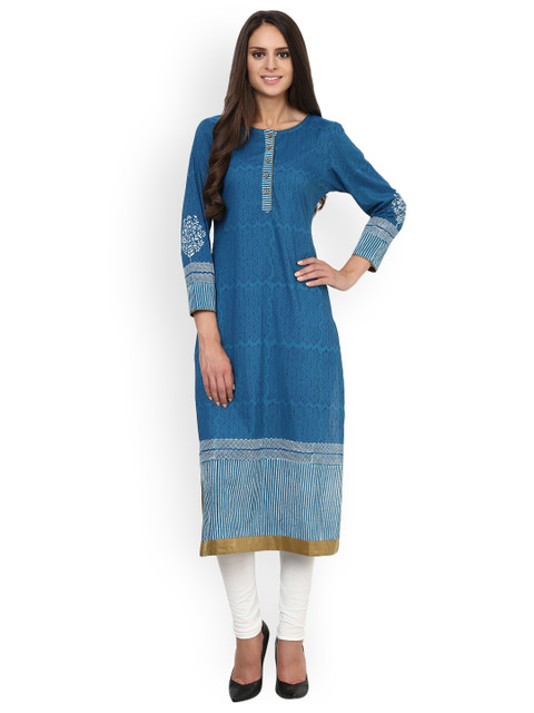 

Tulsattva Women Blue Printed Straight Kurta