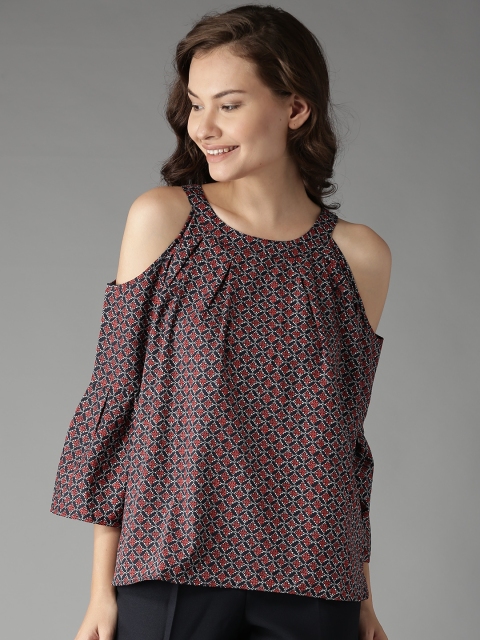 

Moda Rapido Women Navy Printed A-Line Top, Navy blue