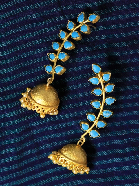 

PANASH Gold-Plated & Turquoise Blue Dome-Shaped Jhumkas