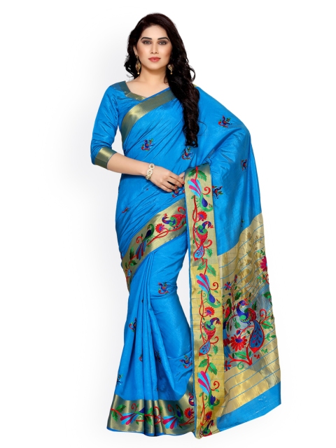 

MIMOSA Blue Art Silk Embroidered Kanjeevaram Saree