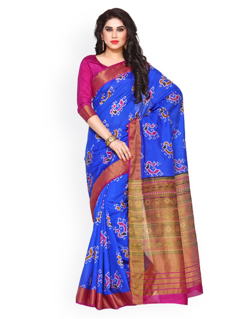 

MIMOSA Blue Printed Art Silk Saree