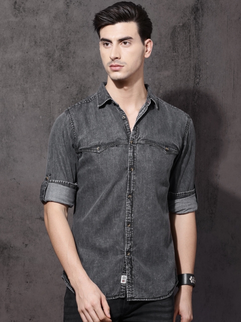 

Roadster Men Charcoal Grey Regular Fit Denim Casual Shirt