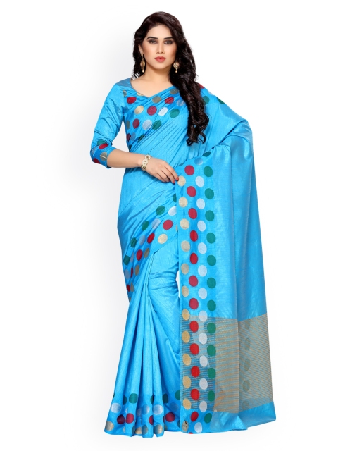 

MIMOSA Blue Art Silk Solid Kanjeevaram Saree