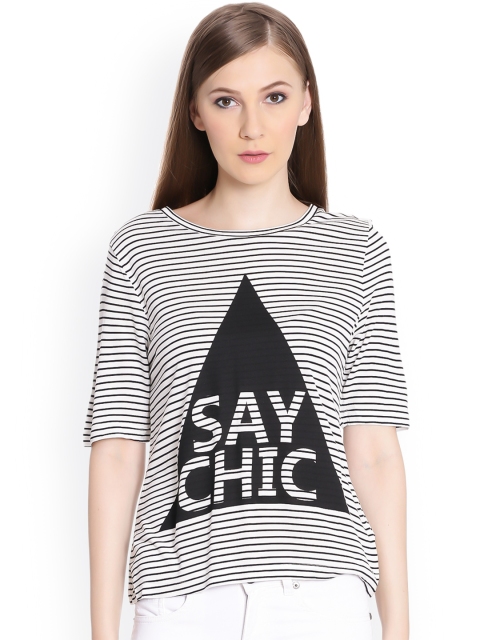 

United Colors of Benetton Women Black & White Striped Top
