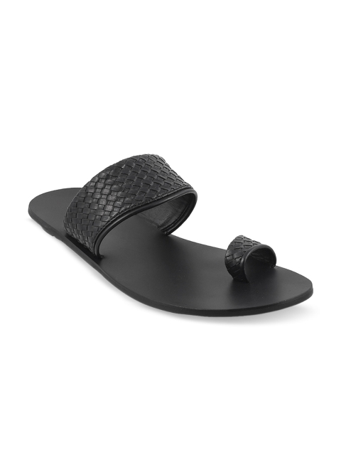 

Mochi Men Black Textured Leather Sandals