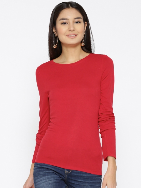 

Aeropostale Women Red Solid Round Neck T-shirt