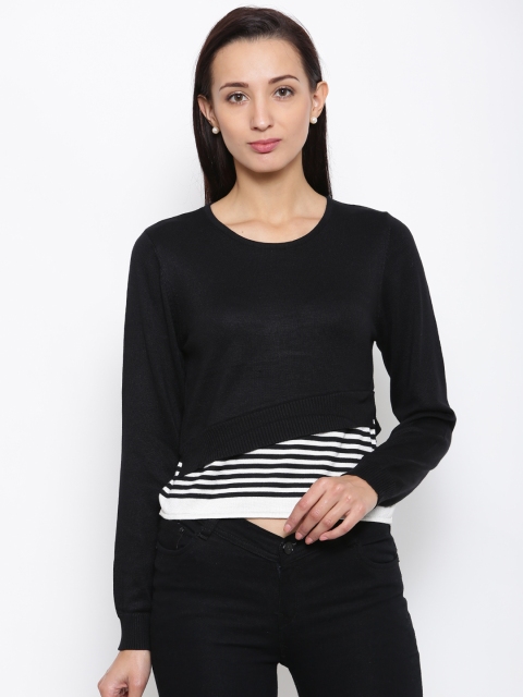 

Madame Women Black & White Striped Pullover