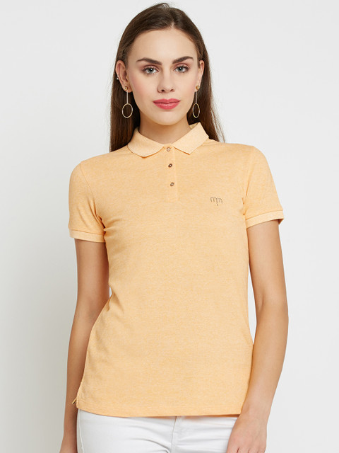 

Madame Women Yellow Solid Polo Collar T-shirt