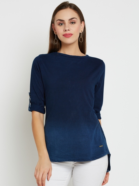 

Madame Women Navy Blue Dyed Printed Top