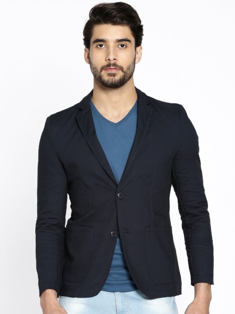

The Indian Garage Co Men Navy Single-Breasted Slim Fit Casual Blazer, Navy blue