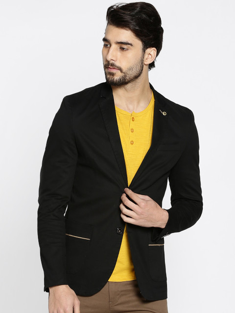 

The Indian Garage Co Black Patterned Slim Fit Semiformal Blazer