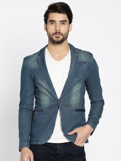 

The Indian Garage Co Blue Denim Washed Slim Fit Blazer