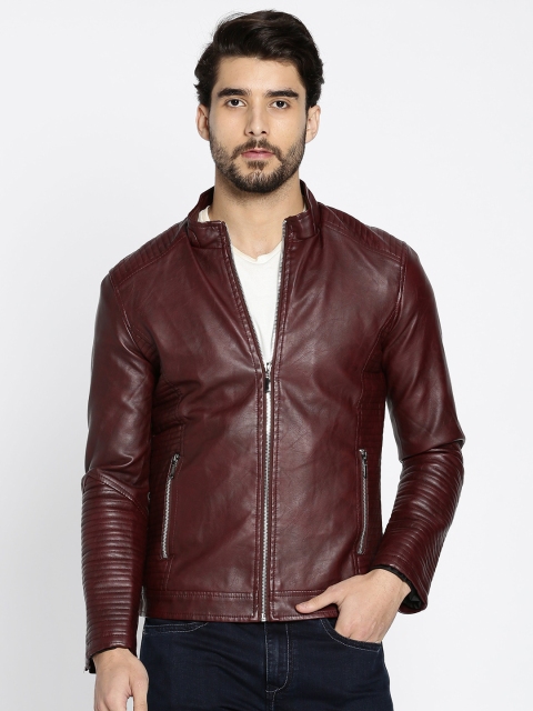 

The Indian Garage Co Men Red Solid Biker Jacket