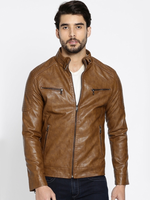 

The Indian Garage Co Men Brown Solid Biker Jacket
