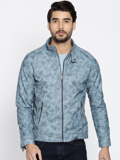 

The Indian Garage Co Men Blue Solid Biker Jacket