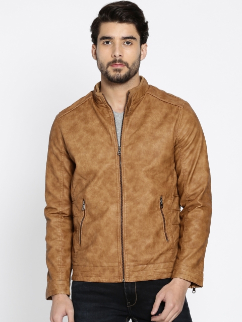 

The Indian Garage Co Men Tan Brown Solid Biker Jacket
