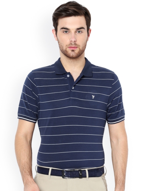 

Van Heusen Men Navy Blue & White Striped Polo Collar T-shirt