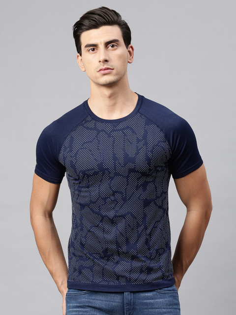 

HRX by Hrithik Roshan Men Navy Self-Design Round Neck T-shirt, Navy blue
