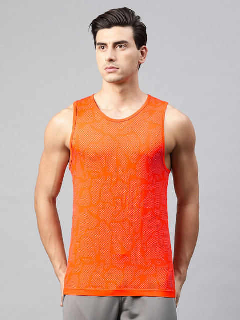 

HRX by Hrithik Roshan Men Orange Self-Design Round Neck T-shirt