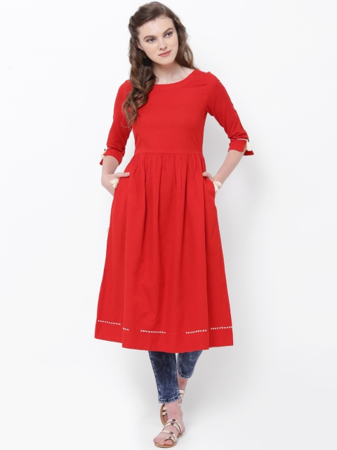 

Vishudh Women Red Solid A-Line Kurta