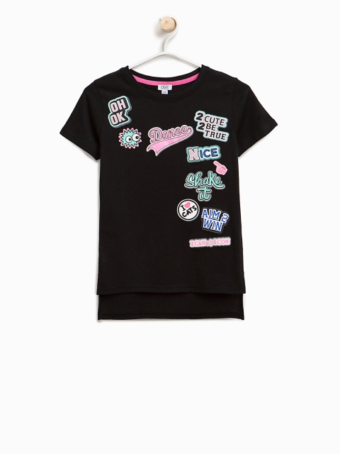 

OVS Girls Black Printed Round Neck T-shirt