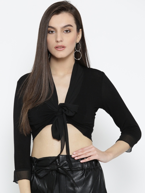 

OVS Women Black Solid Fitted Crop Top