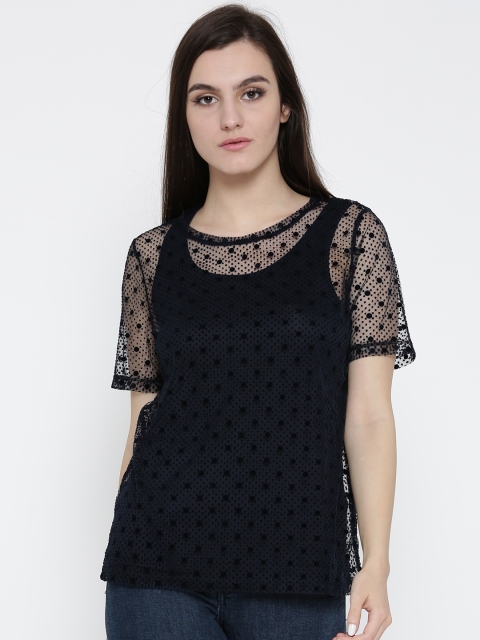 

OVS Women Navy Blue Self Design Top