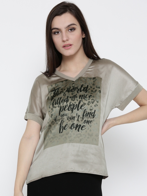 

OVS Women Taupe Printed Boxy Top