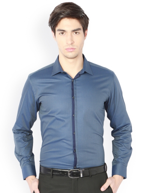 

V Dot Men Blue Slim Fit Self-Design Formal Shirt