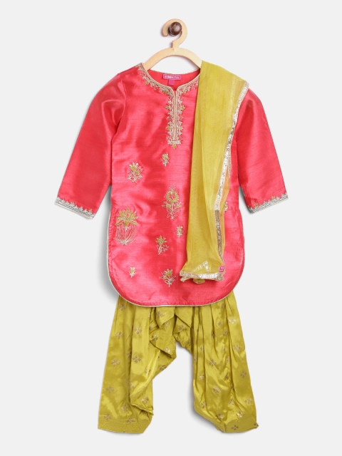 

Biba Girls Pink & Lime Green Embroidered Kurta with Patiala & Dupatta