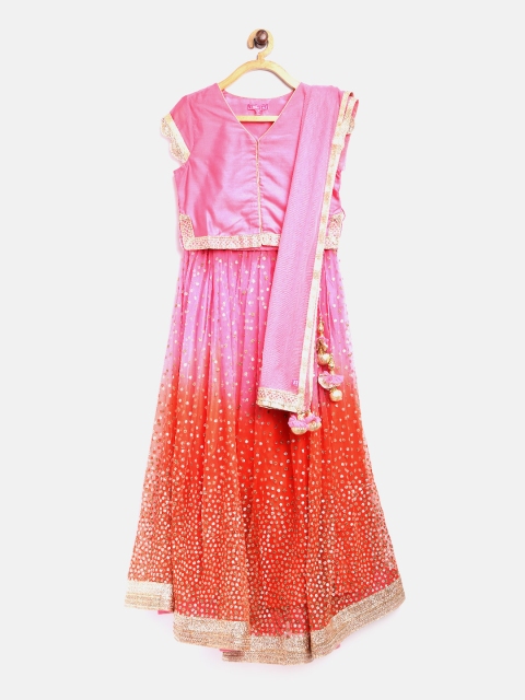 

Biba Girls Pink & Orange Embellished Lehenga Choli with Dupatta
