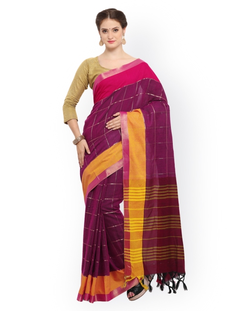 

Saree mall Purple Silk Blend Checked Banarasi Saree