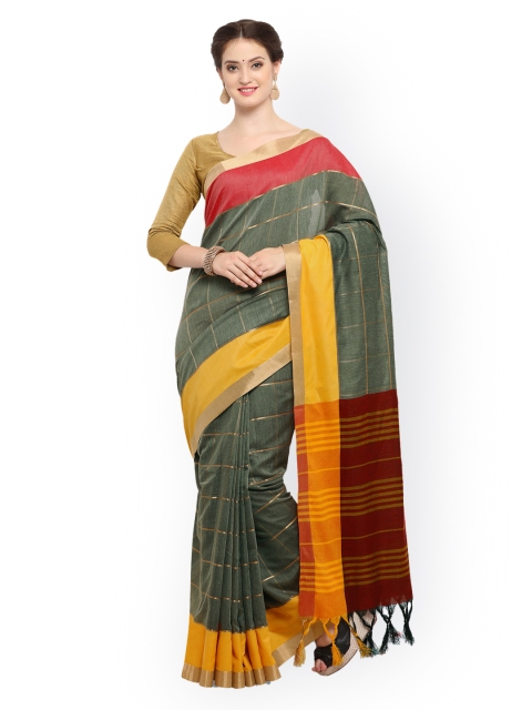 

Saree mall Grey & Yellow Silk Blend Checked Banarasi Saree